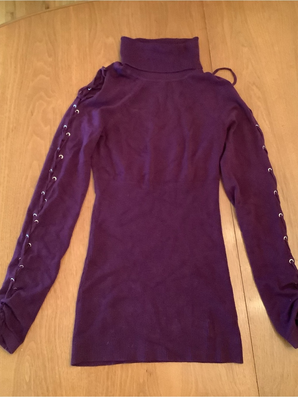 Purple Turtleneck Lace-Up Sleeve Women's Sweater